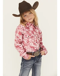 Cowgirl Hardware Girls' Cowhide Print Long Sleeve Snap Stretch Western Shirt