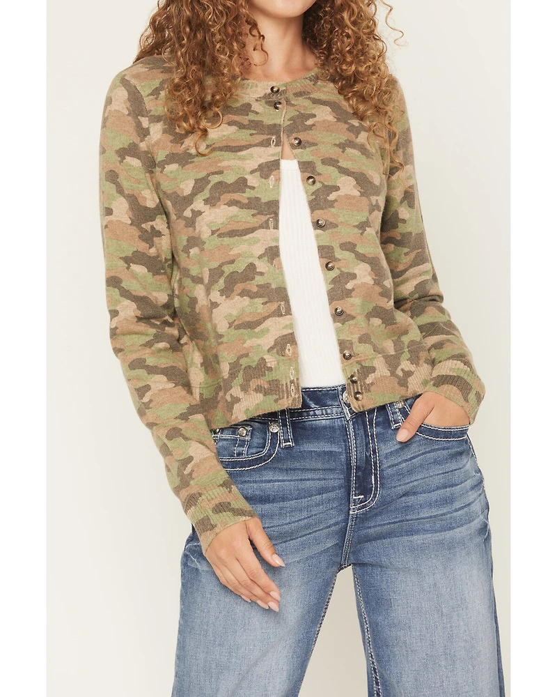 Miss Me Women's Camo Print Button-Down Sweater