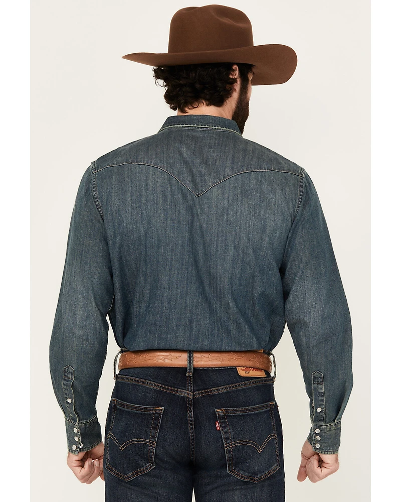 Cody James Men's Medium Wash Denim Long Sleeve Pearl Snap Western Shirt