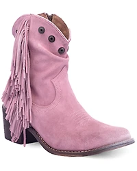 Circle G Women's Studded Suede Fringe Ankle Boots - Round Toe