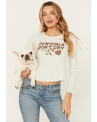 Originality Women's Cowgirls Don't Cry Long Sleeve Thermal Graphic Tee