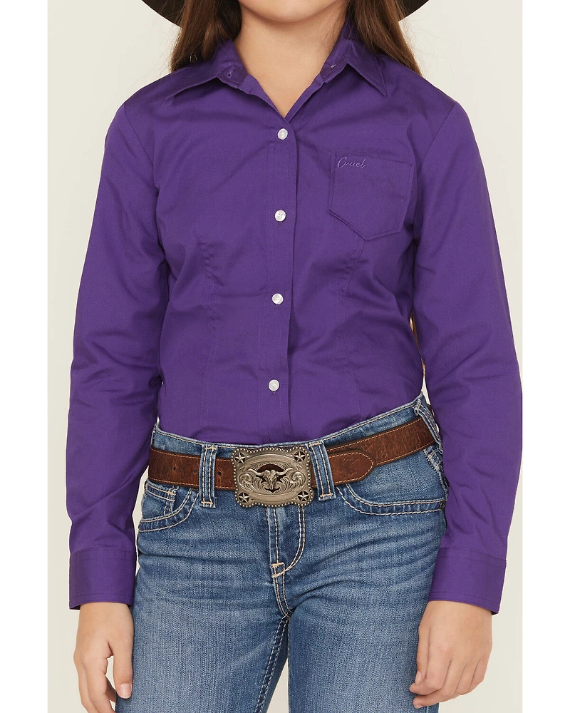 Cruel Girl Girls' Solid Long Sleeve Button-Down Western Shirt