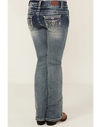 Shyanne Girls' Light Wash Steer Head Pocket Bootcut Stretch Denim Jeans