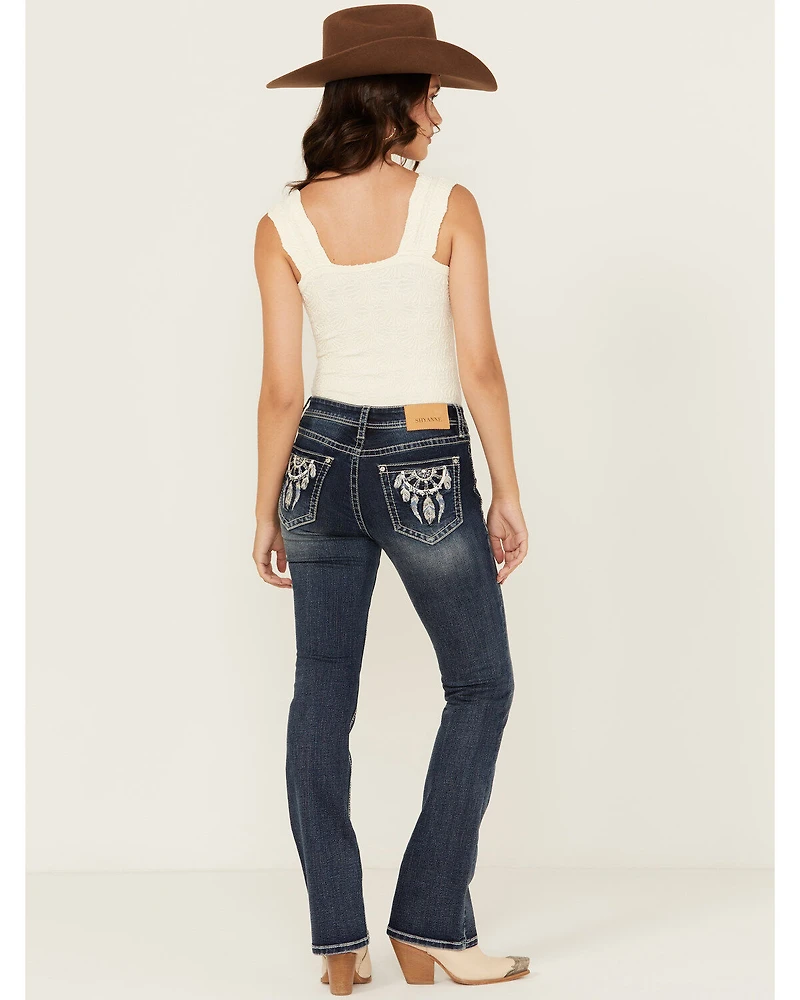Shyanne Women's Dreamcatcher Dark Wash Mid Rise Bootcut Stretch Denim Jeans