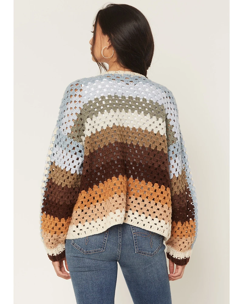 Elan Women's Stripe Crochet Cardigan