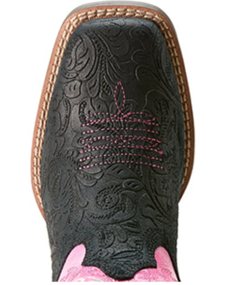 Ariat Girls' Outrider Floral Embossed Western Boots - Broad Square Toe
