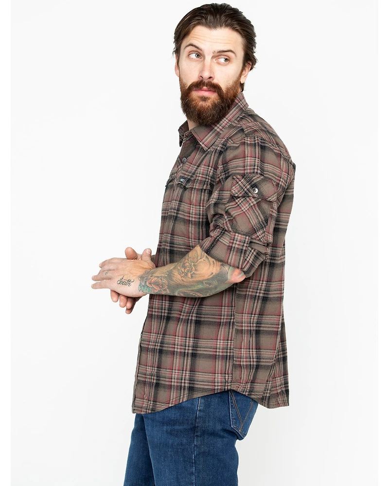 Outback Trading Co. Men's Plaid Print Laramie Perf. Long Sleeve Western Shirt