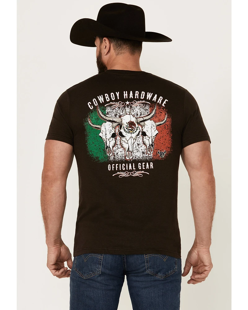 Cowboy Hardware Men's Triple Skull Mexican Flag Short Sleeve Graphic T-Shirt