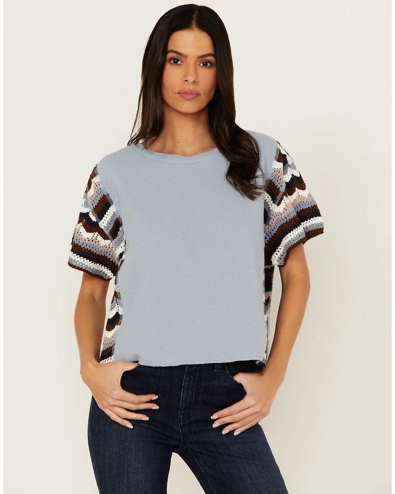 Cleo + Wolf Women's Ashton Mixed Media Short Sleeve Thermal Shirt
