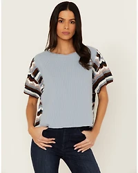 Cleo + Wolf Women's Ashton Mixed Media Short Sleeve Thermal Shirt