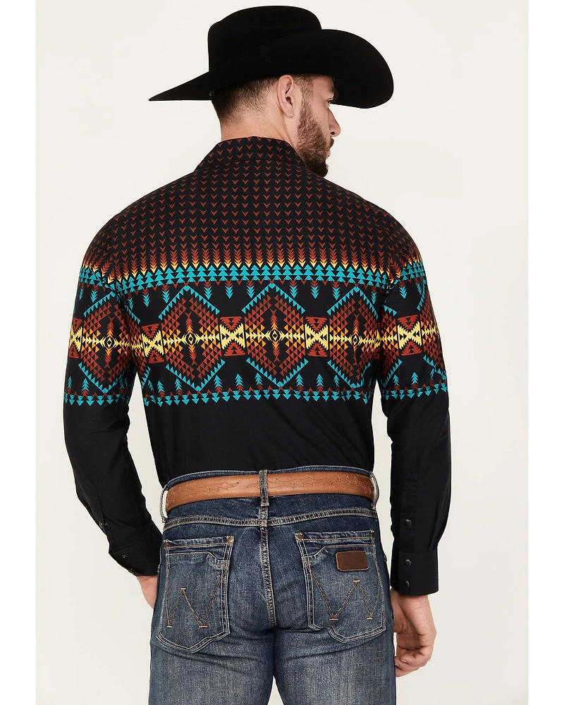 Rock & Roll Denim Men's Southwestern Print Stretch Long Sleeve Snap Western Shirt
