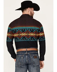 Rock & Roll Denim Men's Southwestern Print Stretch Long Sleeve Snap Western Shirt