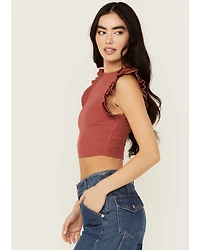 Shyanne Women's Ruffle Sleeve Ribbed Cropped Top