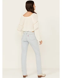 Levi's Women's Stepped Away Light Wash High Rise 501 Straight Stretch Denim Jeans