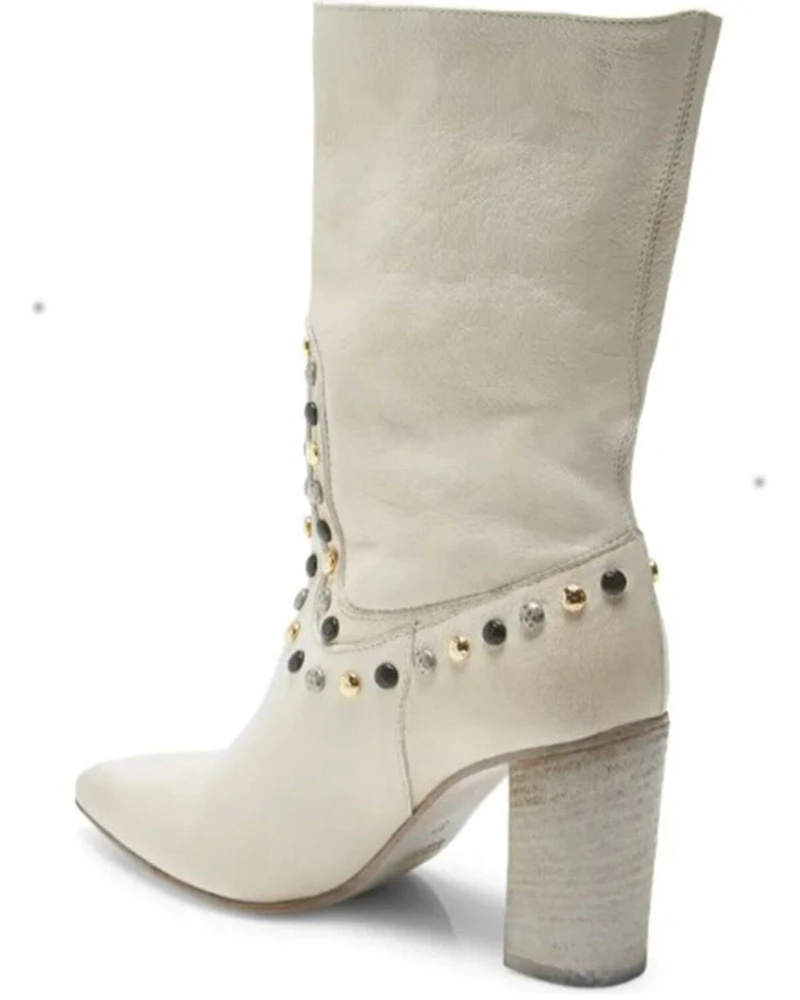 Free People Women's Dakota Heel Studded Western Boots - Round Toe