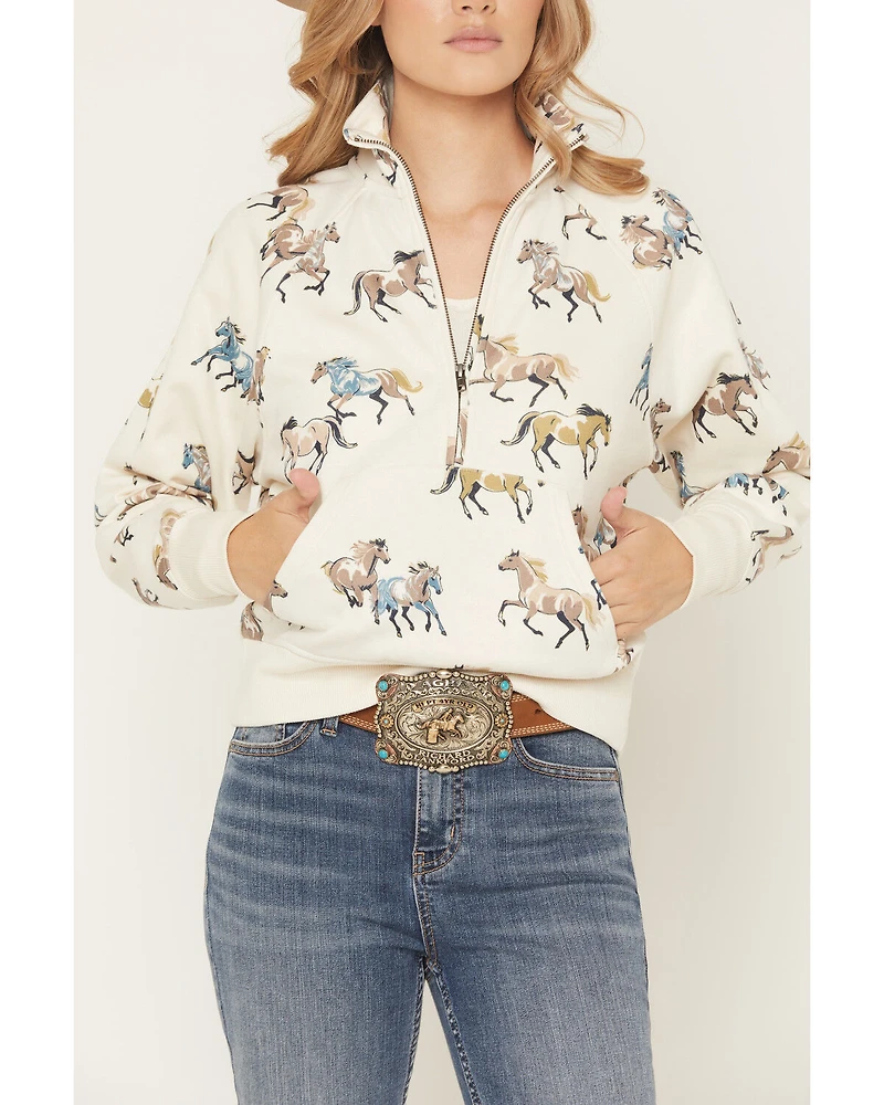 Shyanne Women's Horse Print 1/2 Zip Fleece Pullover
