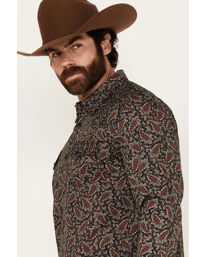 Moonshine Spirit Men's Pitch Floral Paisley Print Long Sleeve Snap Western Shirt