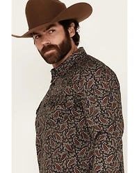 Moonshine Spirit Men's Pitch Floral Paisley Print Long Sleeve Snap Western Shirt