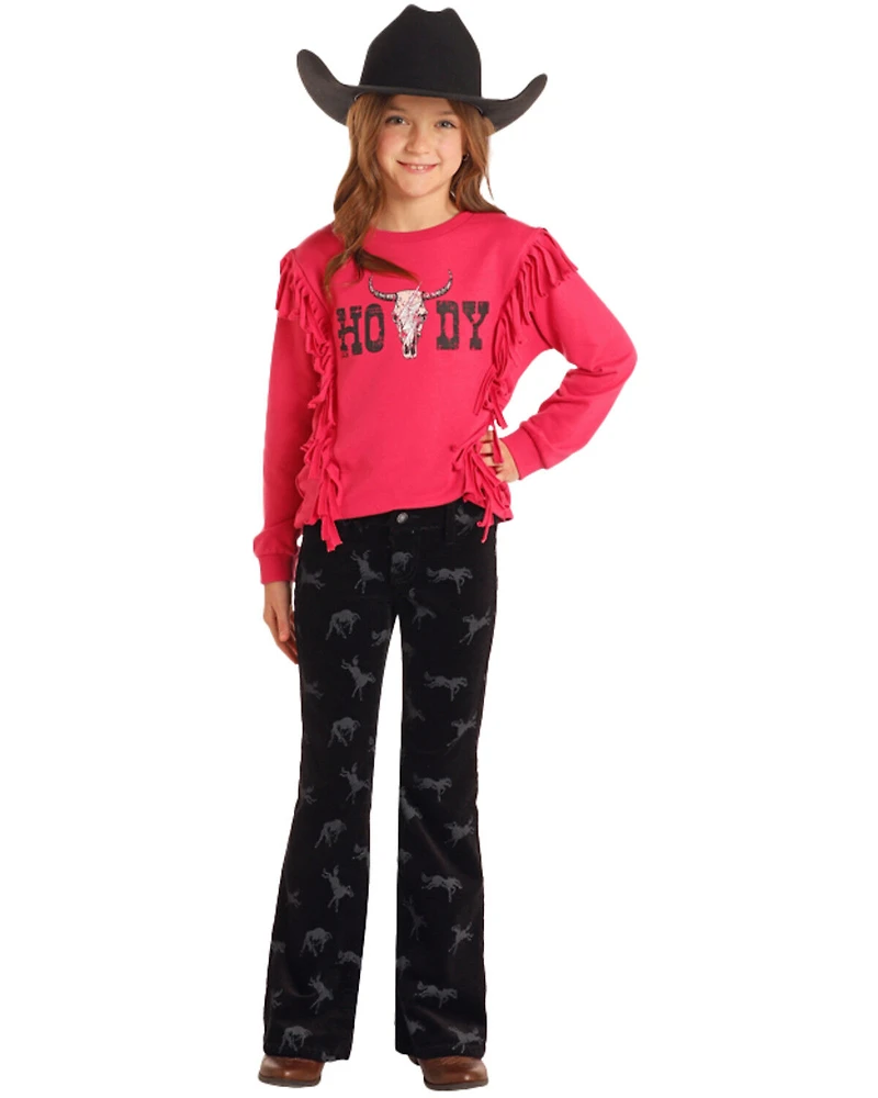 Rock & Roll Denim Girls' Rodeo Print Corduroy Bootcut Jeans