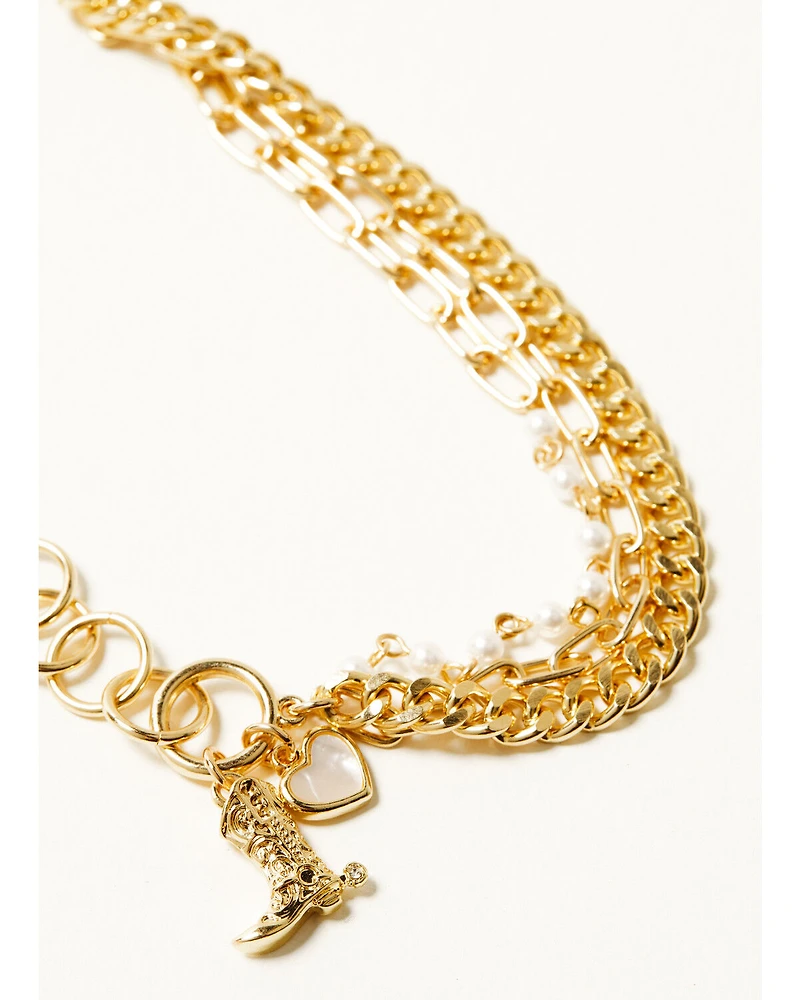Shyanne Women's 14K Gold Chain and Pearl Boot Charm Bracelet