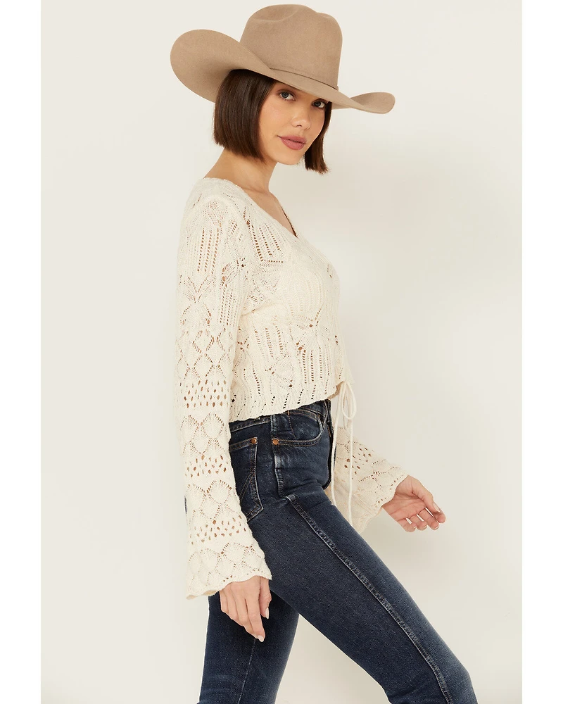 Shyanne Women's Bell Sleeve Cropped Crochet Sweater