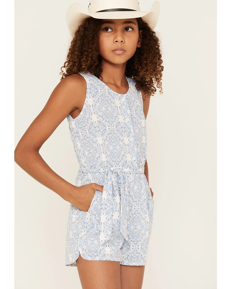 Hayden LA Girls' Print Sleeveless Waist Tie Romper