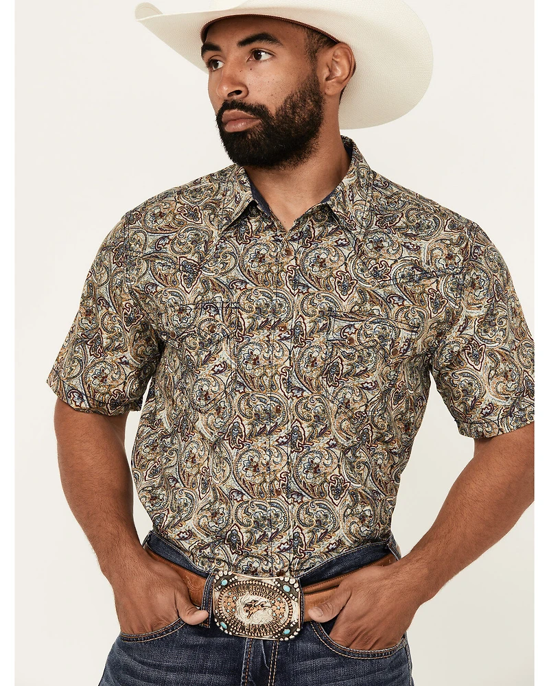 Cody James Men's Down The Road Paisley Print Short Sleeve Snap Western Shirt