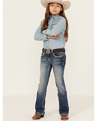 Shyanne Girls' Medium Wash Double Horseshoe Pocket Bootcut Stretch Denim Jeans