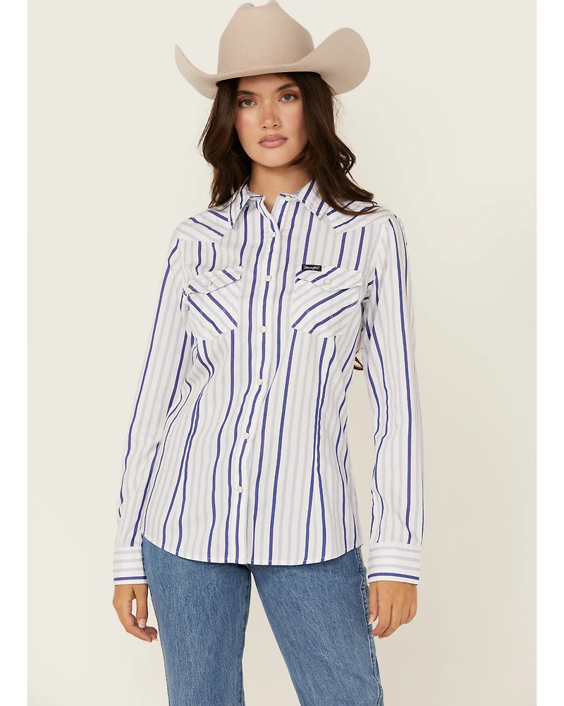 Wrangler Retro Women's Striped Print Long Sleeve Snap Western Shirt