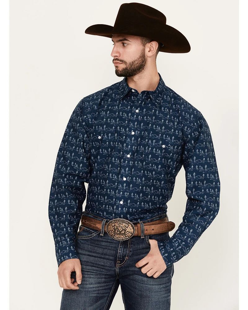 Roper Men's West Made Cactus Print Long Sleeve Pearl Snap Western Shirt