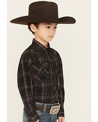 Roper Boys' Plaid Print Long Sleeve Snap Stretch Western Shirt