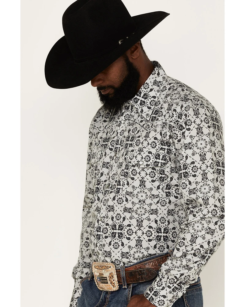Cowboy Hardware Men's Bandana Print Long Sleeve Pearl Snap Shirt