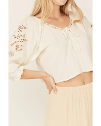 Shyanne Women's Embellished Tie Front Peasant Top