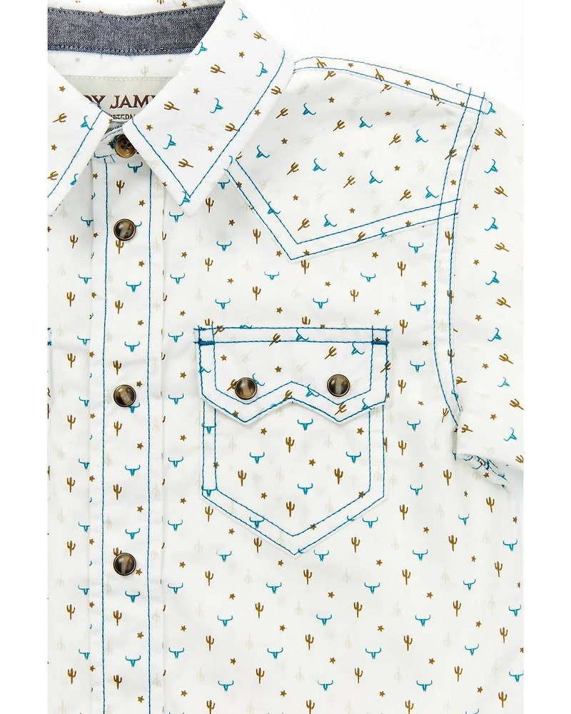 Cody James Toddler Boys' Bull and Cactus Print Short Sleeve Snap Western Shirt