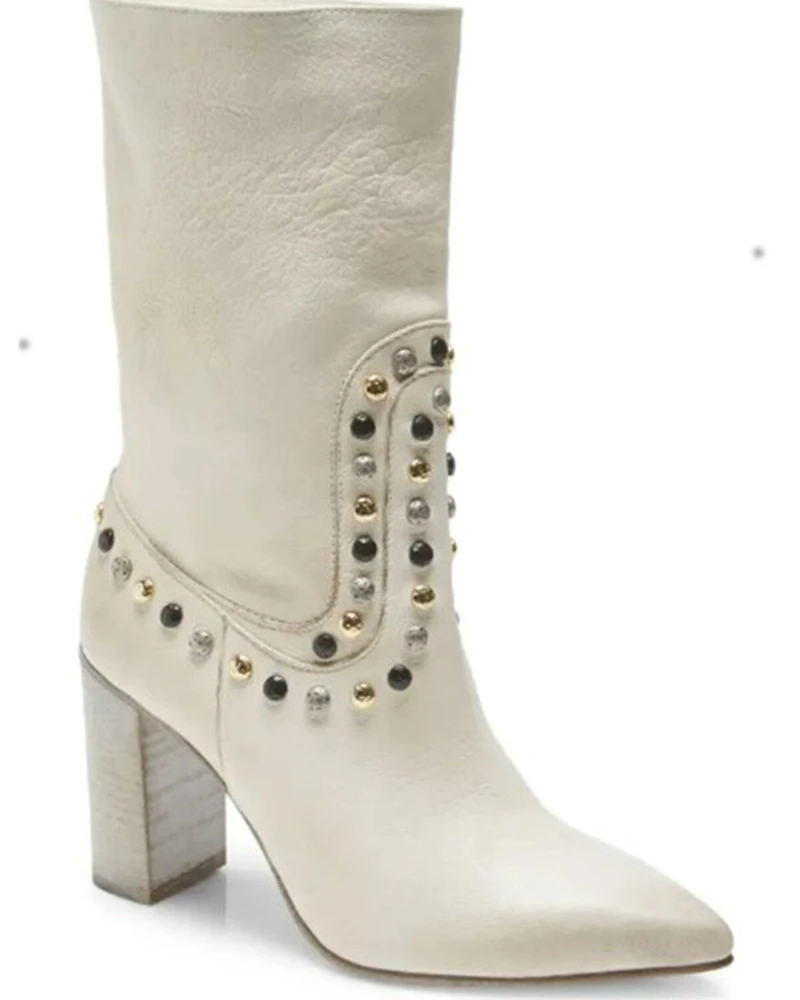 Free People Women's Dakota Heel Studded Western Boots - Round Toe