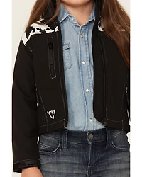 Cowgirl Hardware Girls' Cow Print Yoke Poly Shell Jacket