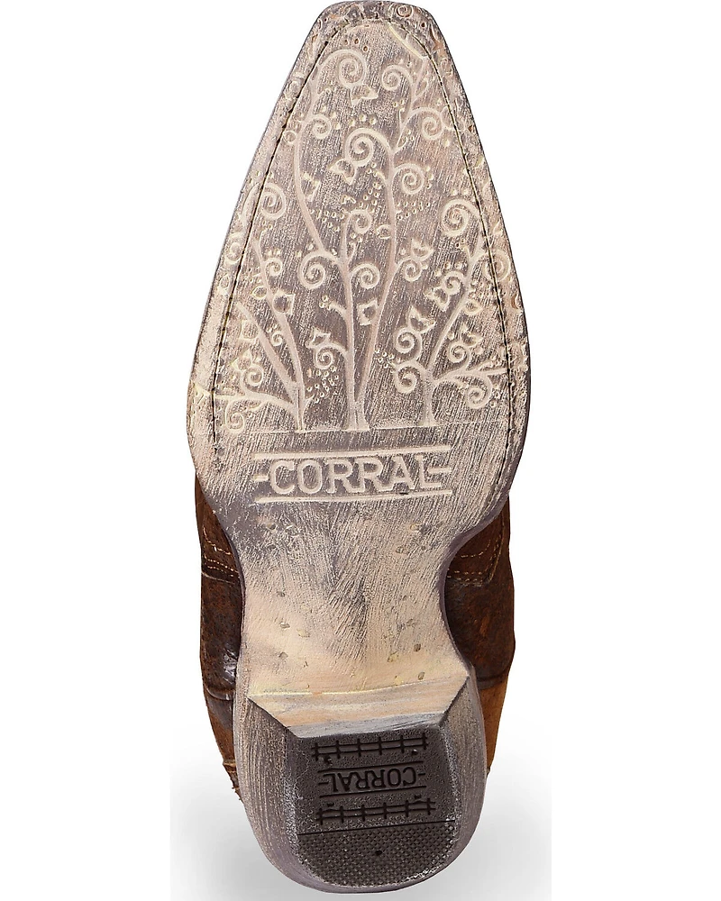 Corral Women's Floral Embroidered Lamb Western Boots - Snip Toe