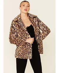 Shyanne Women's Cheetah Print Faux Fur Snap-Front Long Jacket