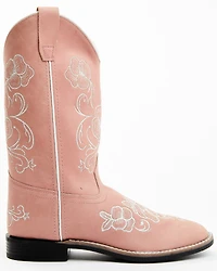 Shyanne Girls' Little Lasy Floral Embroidered Leather Western Boots - Broad Square Toe