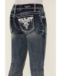 Grace LA Girls' Medium Wash Thunderbird Pocket Bootcut Stretch Denim Jeans