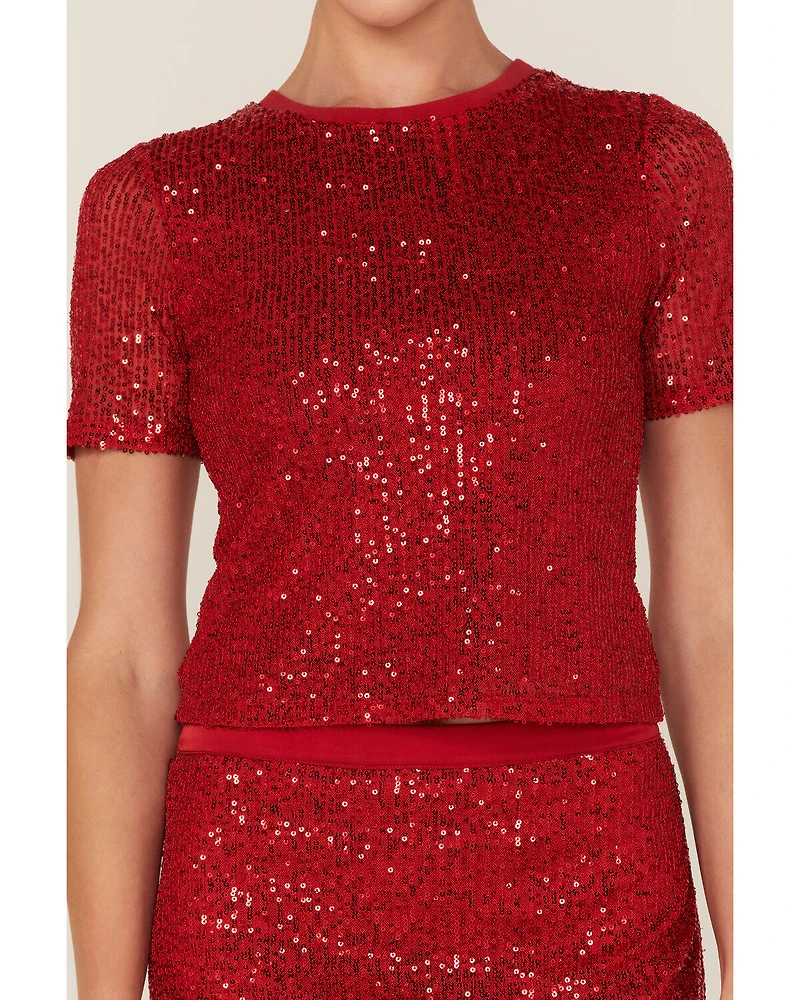 Band of The Free Women's Lovers Sequin Short Sleeve Top