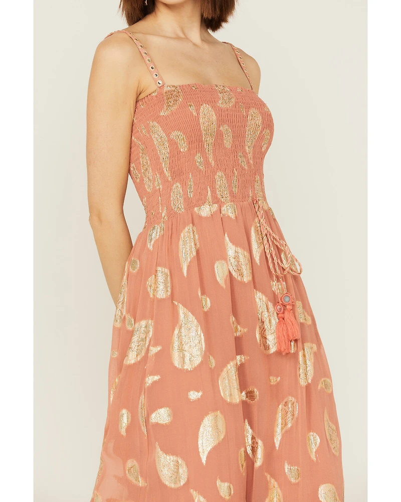 Z&L Women's Sophia Paisley Print Smocked Sleeveless Maxi Dress