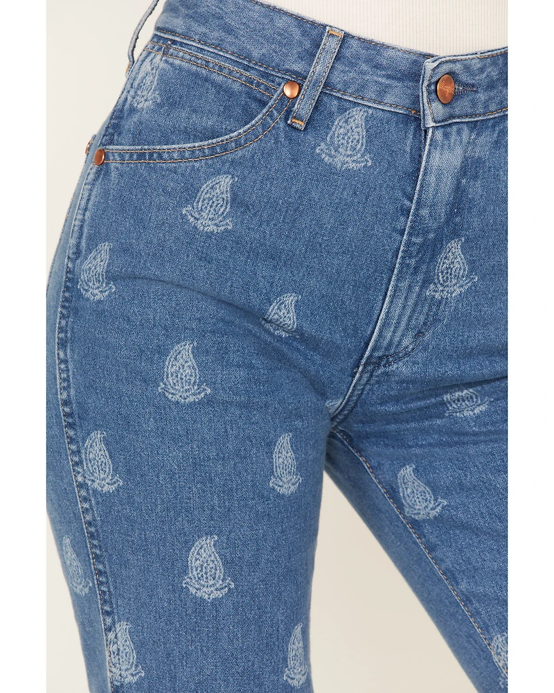 Wrangler Women's Medium Wash Paisley Print Westward High Rise Bootcut Jeans