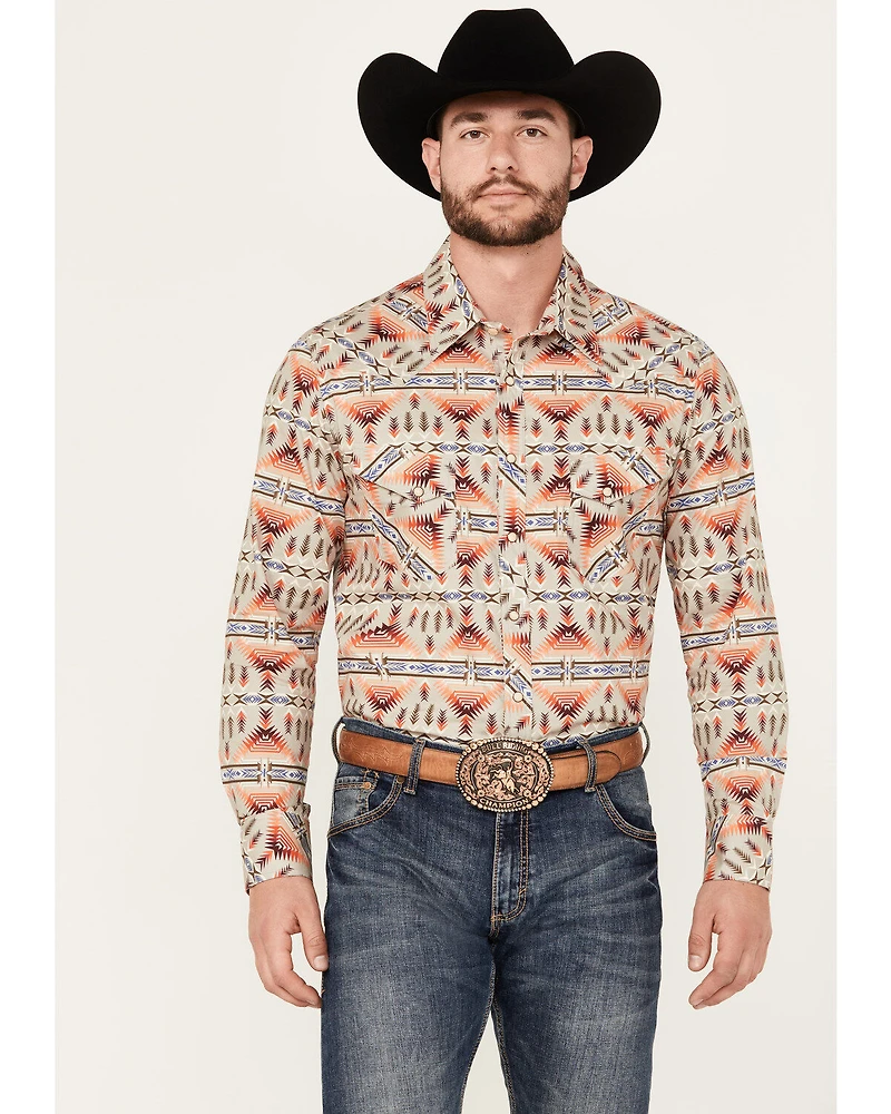 Rock & Roll Denim Men's Southwestern Print Stretch Long Sleeve Snap Western Shirt