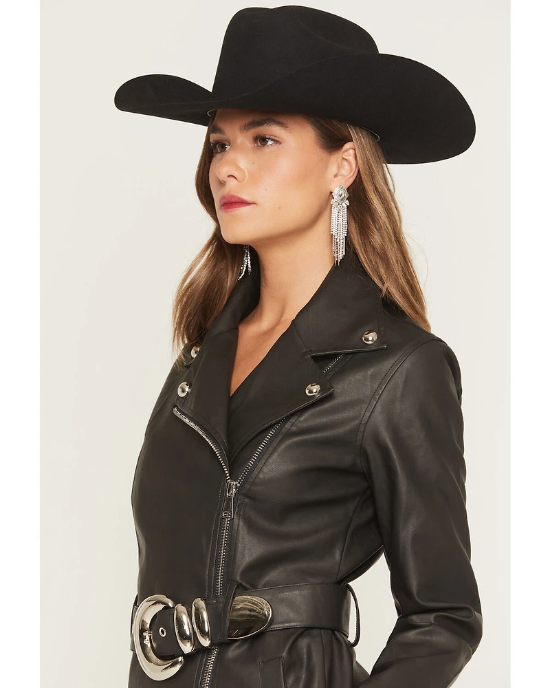 Show Me You Mumu Women's Faux Leather Belted Stapleton Long Sleeve Moto Mini Dress