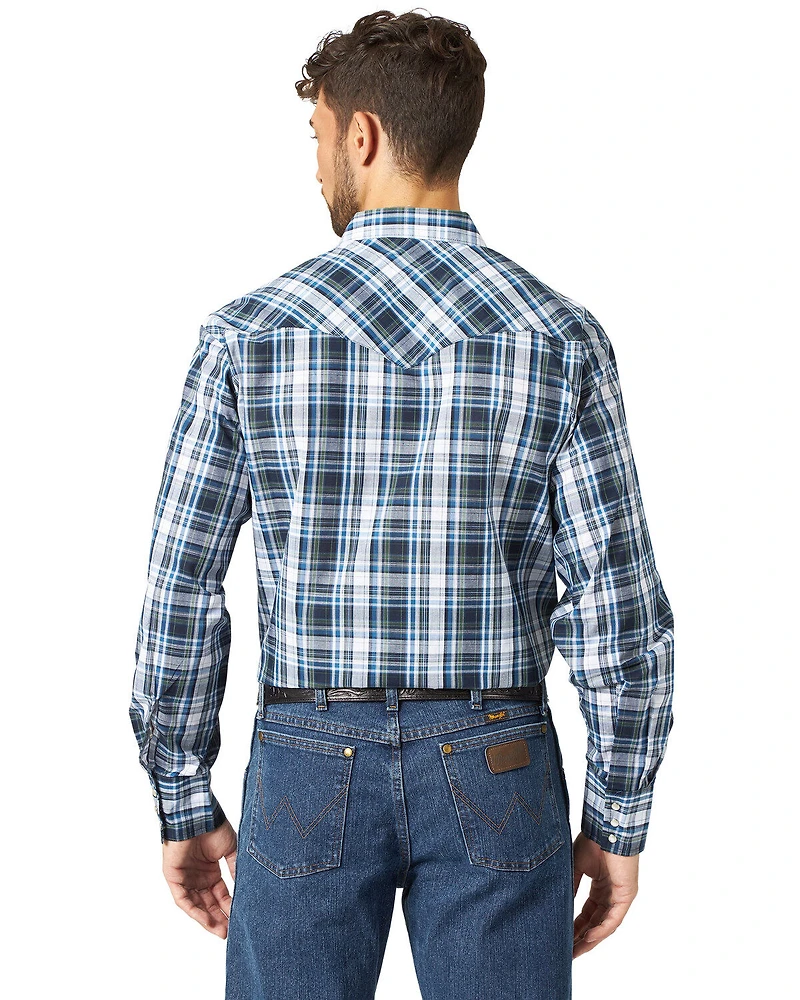Wrangler Men's Assorted Stripe or Plaid Classic Long Sleeve Pearl Snap Western Shirt