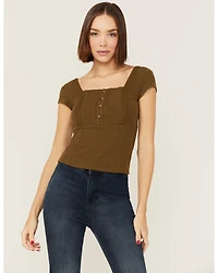 Shyanne Women's Square Neck Green Pointelle Top