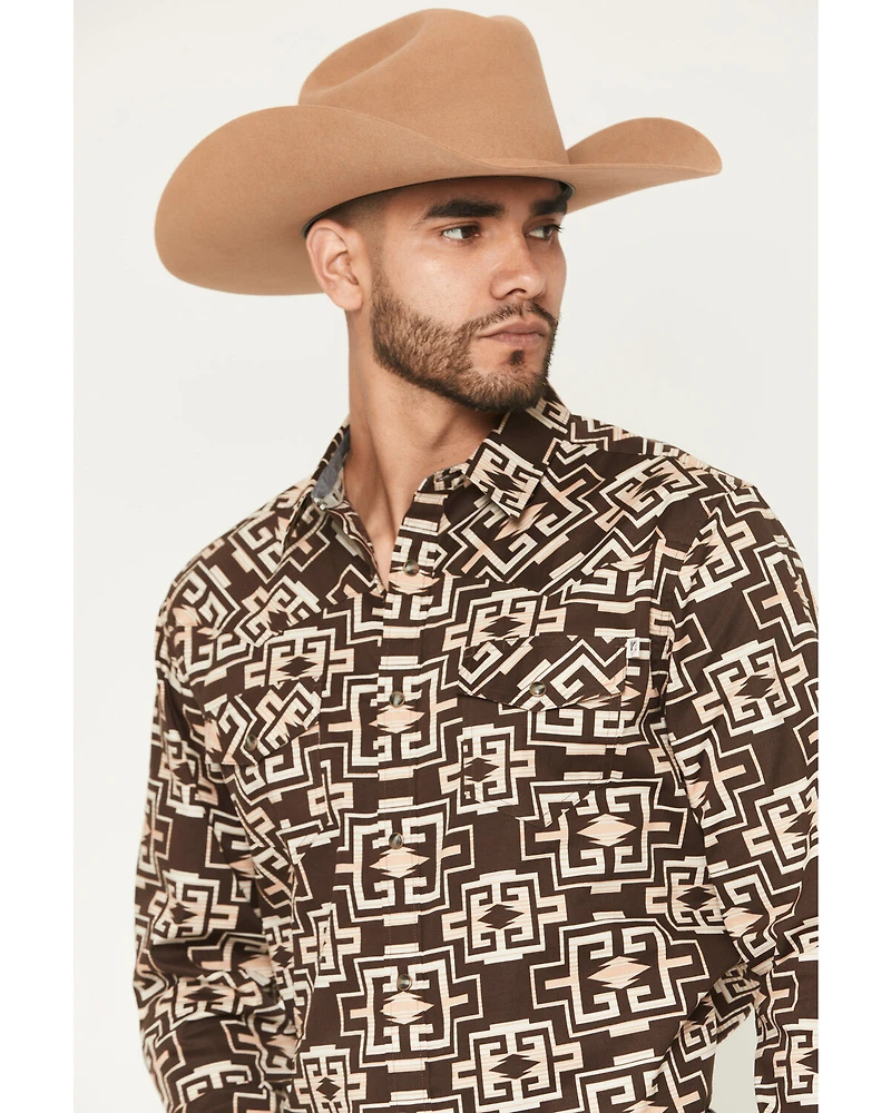 RANK 45® Men's Mount Hood Southwestern Print Long Sleeve Snap Stretch Western Shirt