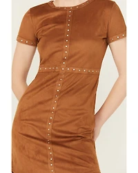 Panhandle Women's Faux Suede Studded Short Sleeve Mini Dress