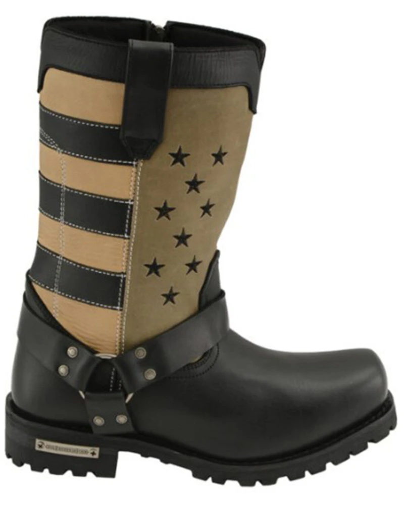 Milwaukee Leather Men's Stars And Stripes Motorcycle Harness Boots Square Toe - Extended Sizes